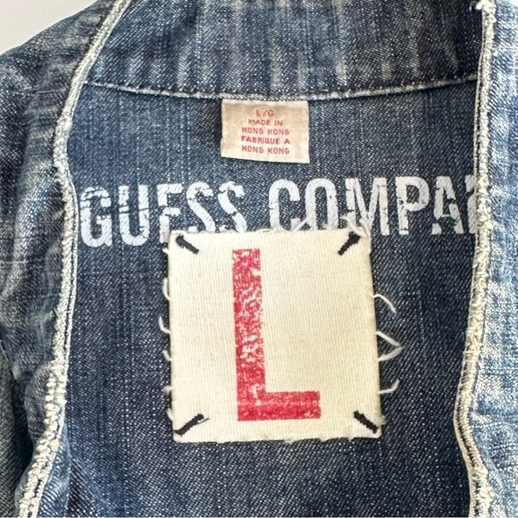 GUESS CAFE RACER jean jacket ZIP FRONT distressed blue denim UNISEX blue jean L - Picture 9 of 14